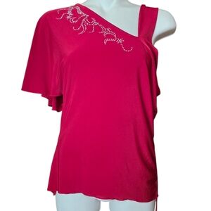 Red Women's Blouse with one loose sleeve and an adjustable waistbandT3
